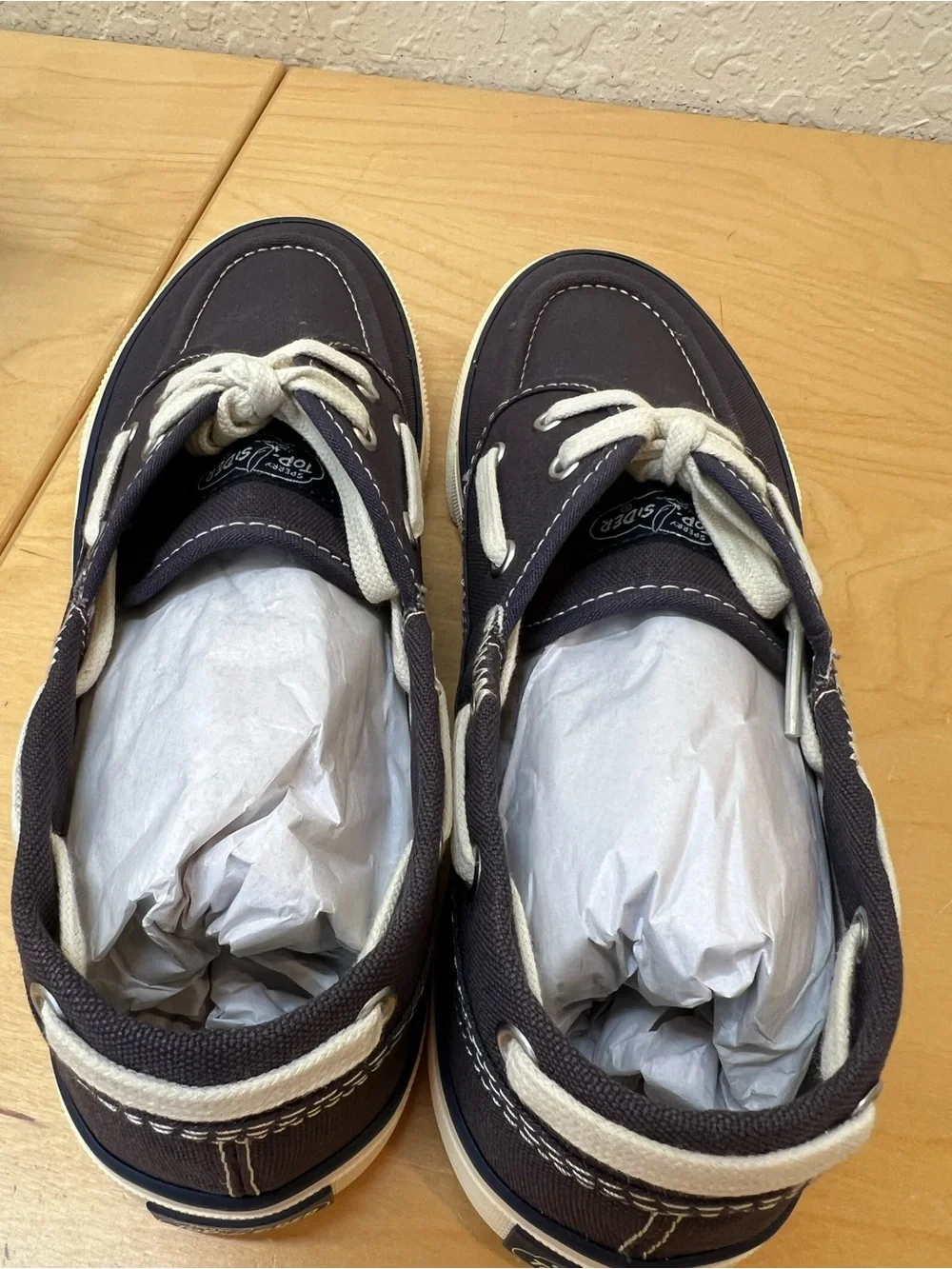 Sperry Boat Shoes Navy Canvas & White Lace